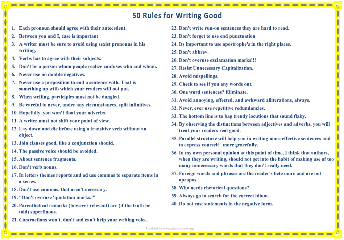 Rules for writing an essay